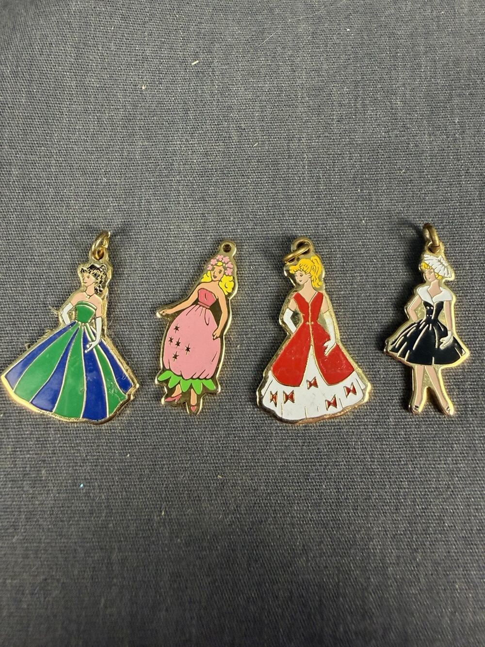 Lot Of 4 Enamel Charms Barbie Doll Dresses Fashion- Read